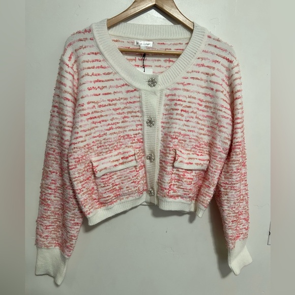 NWT Line & dot Newport cardigan in ivory‎ and pink - Picture 2 of 8